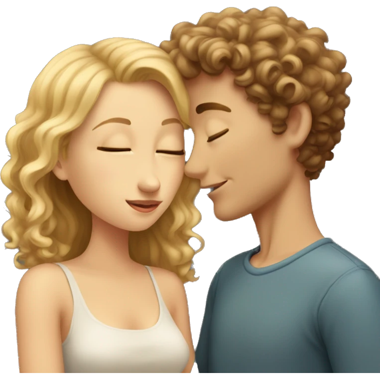 White boy with brown curly hair kissing blond girl, they have close eyes  emoji