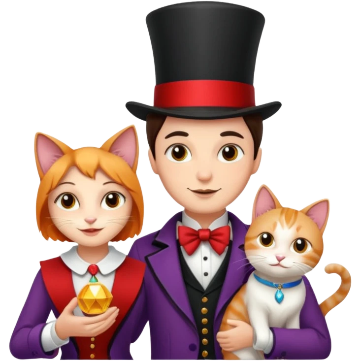 magician couple and their pet cat emoji