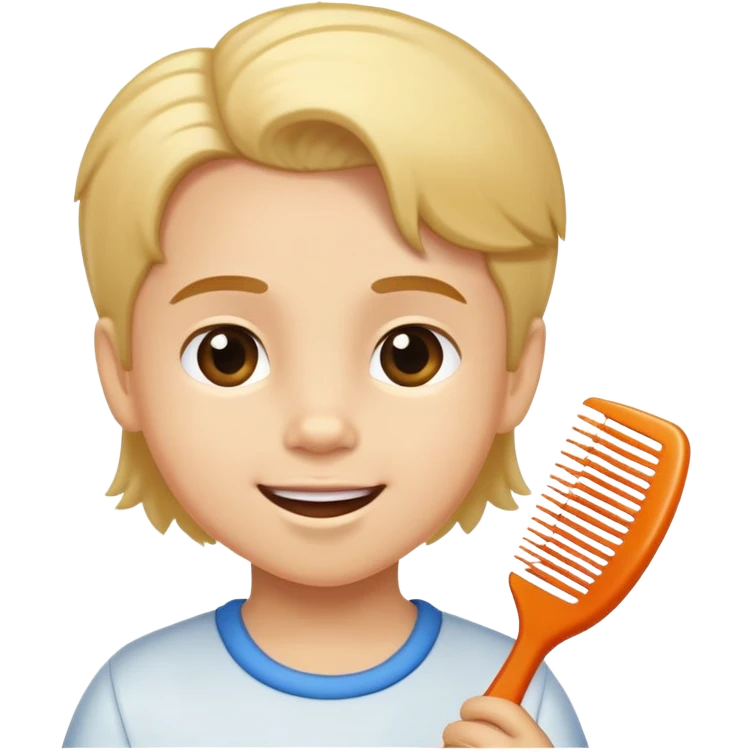 child using a comb on their hair, cheerful and neat emoji