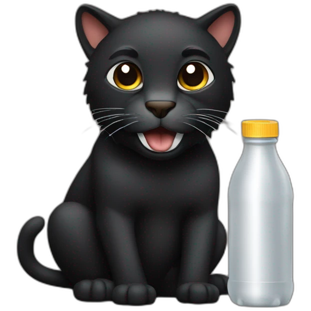 a black big cat with brown eyes holds a bottle cap in his mouth emoji