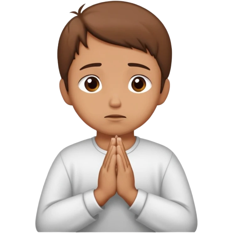 Person apologizing with hands together in prayer position, sorry face emoji