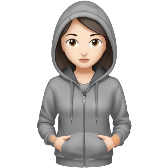 Sasha Gray in gray hoodie full height emoji