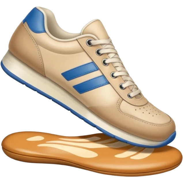  a foot wearing a sneaker pressing on the ground, leaving a visible shoe print beneath. Rounded, glossy, smooth, soft shadows, white background.


 emoji