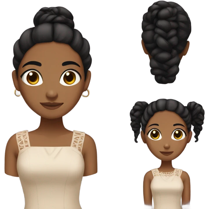 brown girl with medium black braids and pretty dress and big black eyes emoji