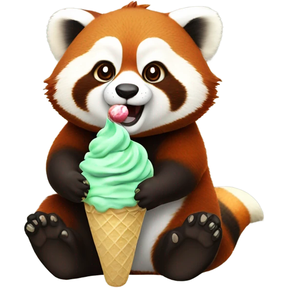 1 chubby extra large realistic Red panda eating mint chocolate chip ice cream  emoji