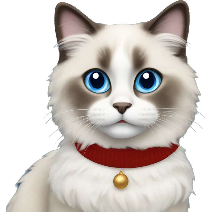 Ragdoll with blue eyes wearing a christmas sweater emoji