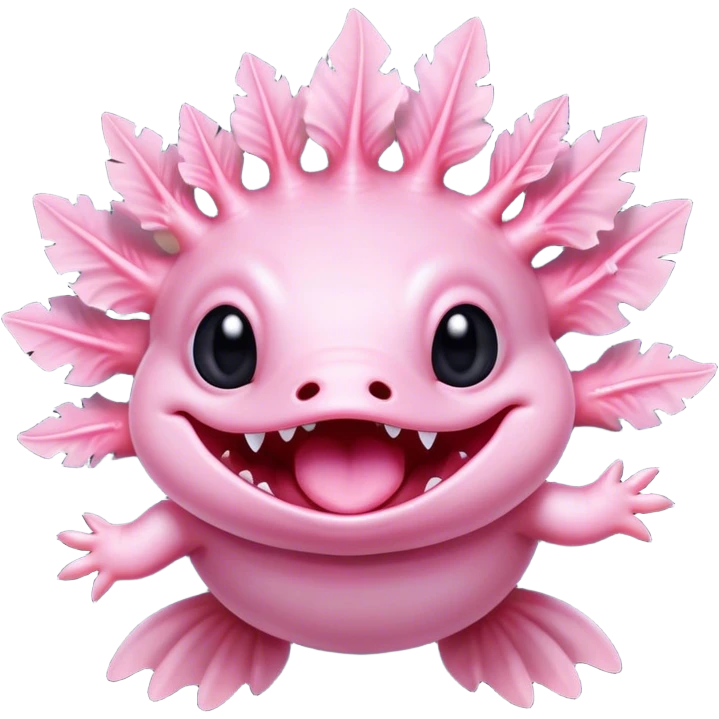 Cinematic Comical Axolotl Portrait Emoji, Head tilted dramatically with an exaggeratedly amused expression, featuring smooth, pale pink skin with ruffled, feathery gills and wide, expressive dark eyes filled with playful disbelief, Simplified yet hilariously expressive features, highly detailed, glowing with a slightly sassy glow, high shine, dramatic yet playful, stylized with an air of cheeky mischief, bright and endearing, soft glowing outline, capturing the essence of a spirited and over-the-top aquatic friend, so meme-worthy it feels like it could side-eye its way into internet fame instantly! emoji