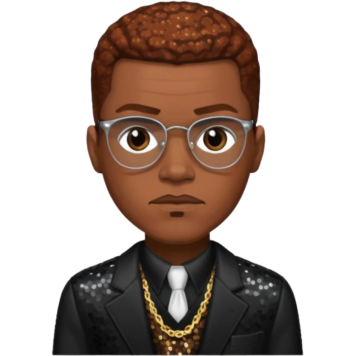 Malcolm X with reddish brown hair, dark brown sequin outfit  emoji