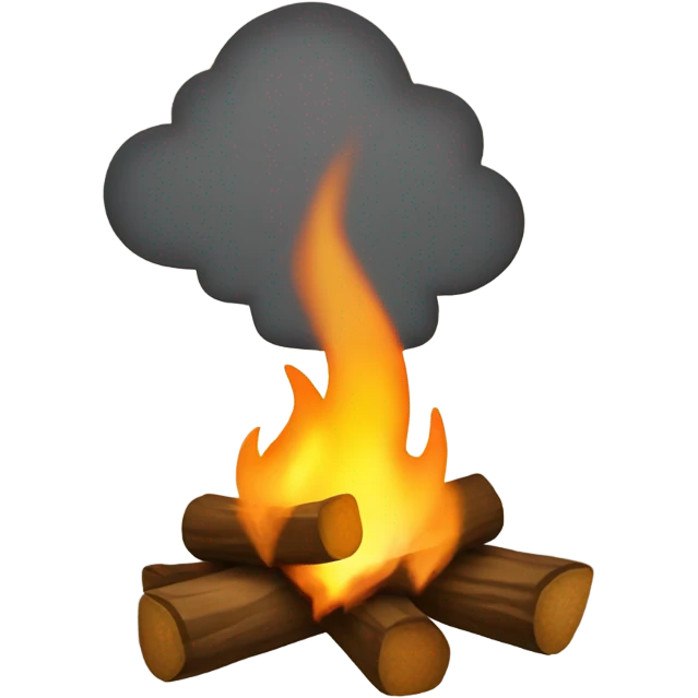 Create an emoji showing a small campfire with glowing flames under a starry night sky. Include a crescent moon and tall pine trees in the background. Use soft lighting and warm colors to evoke a cozy, outdoor camping vibe. emoji