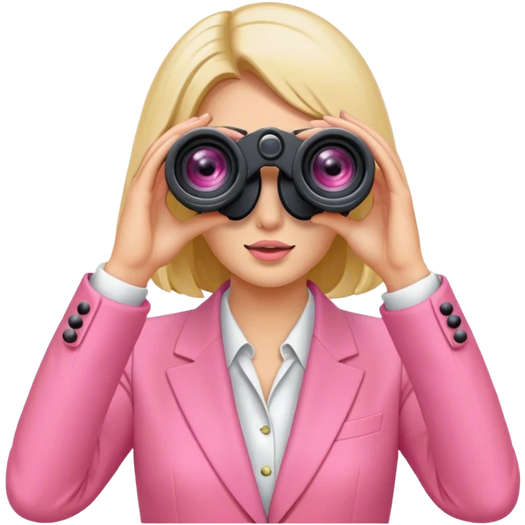 woman in a pink suit looking through two-eyed binoculars, front view emoji