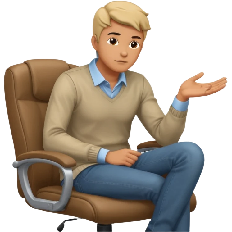 guy imitating thinker statue pose but with casual clothes and sitting in a office chair and looking up emoji