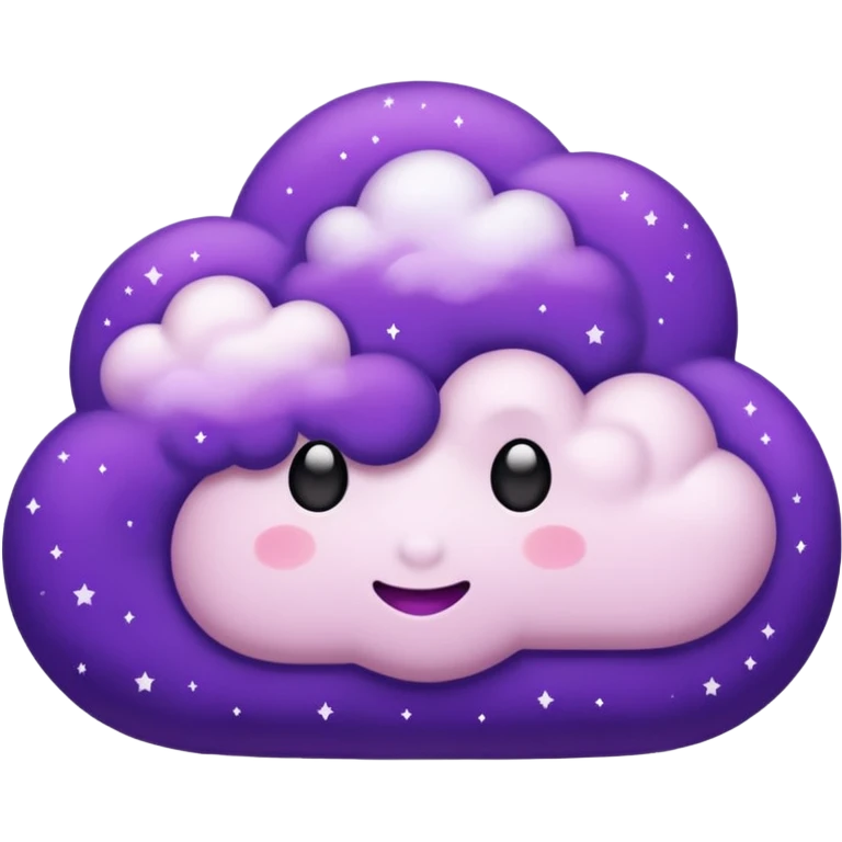 I want a purple cloud that's not like this one ☁️ but has a realistic shape without changing its appearance. The cloud should have a slightly white shaded part and should be starry but still purple/pink. The cloud has to be without face and complete purple. NO FACE emoji