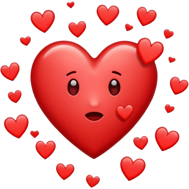 Small broken heart emojis around the letter E emoji