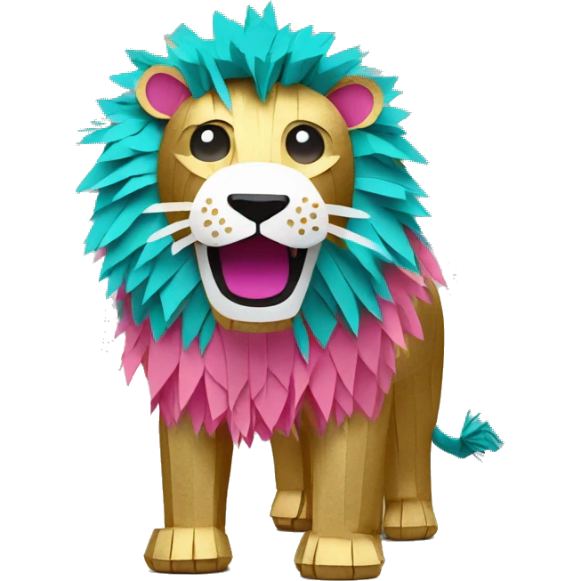 lion made of colourful cyan pink gold piñata paper strips emoji