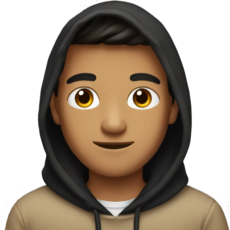 A tan cute guy with a black hoodie emoji