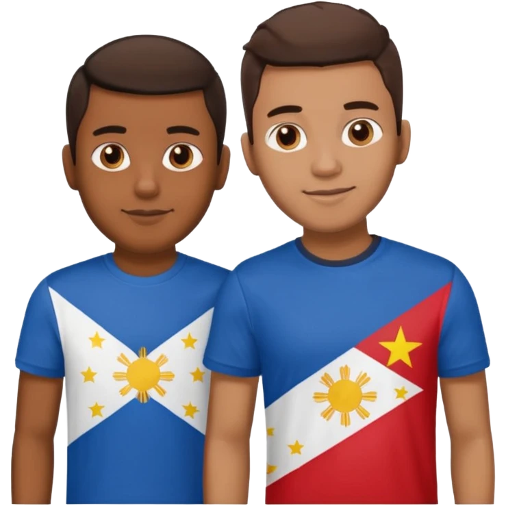 2 male Best buds , one in showing Philipines flag tshirt, one is showing Spain flag emoji
