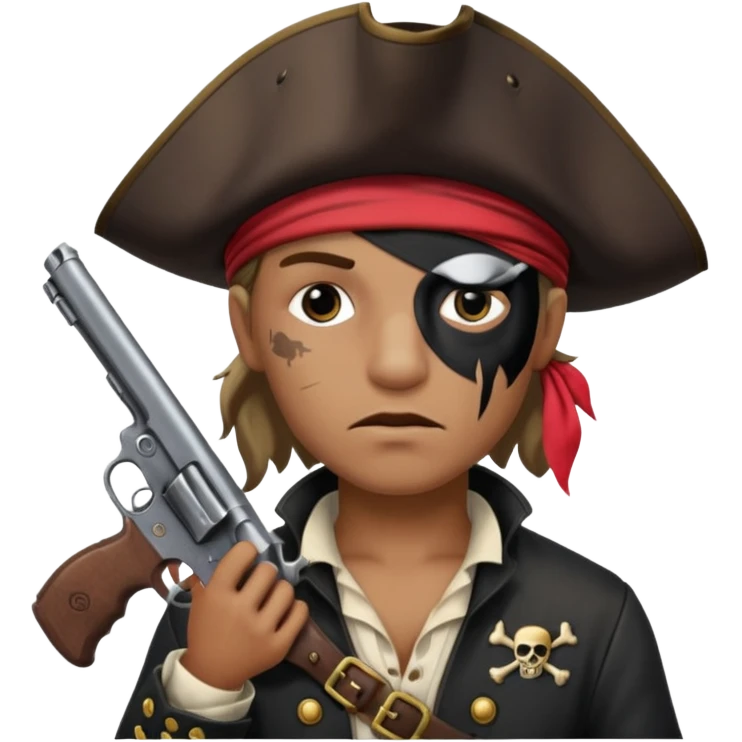Pirates full  patch on left eye hoarding a gun emoji