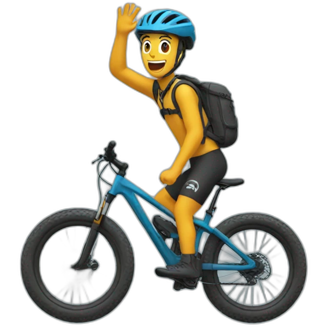 Mountain bike waving hello emoji