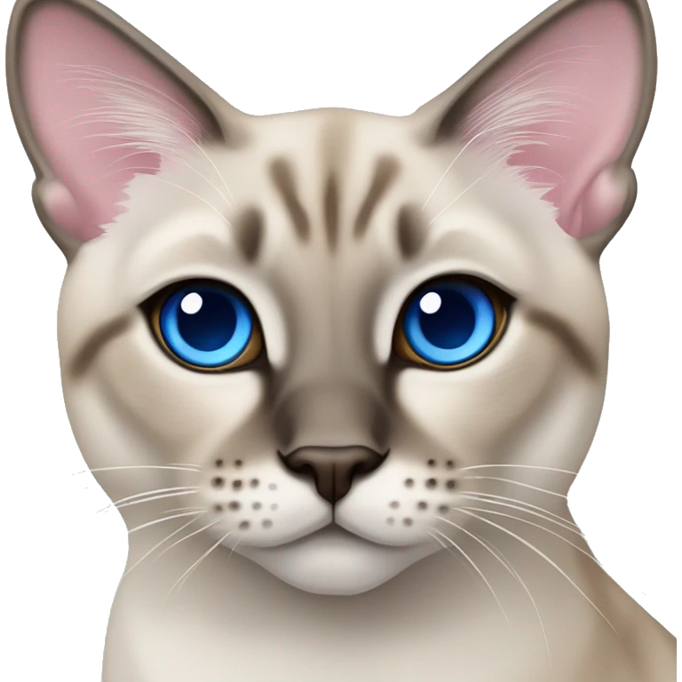 Lynx point Siamese with crossed blue eyes and pink nose emoji