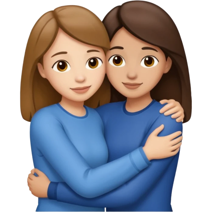 two best friends with brunette hair and light skin, hugging emoji