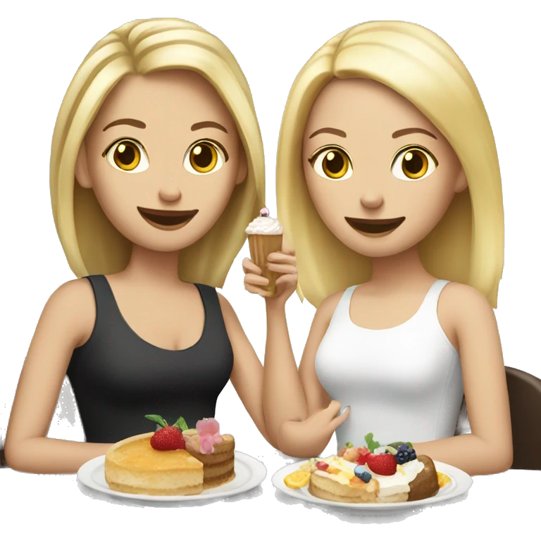 Blonde and brunette, white girls eating birthday brunch   emoji