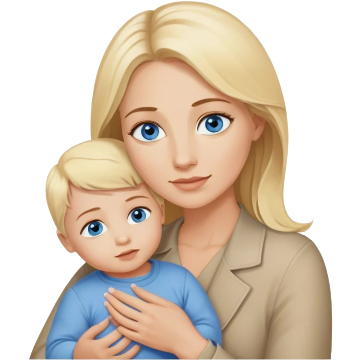 Blonde blue eyed mom holding blonde brown eyed toddler emoji