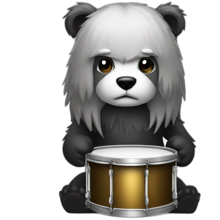 Metal european drummer long black & white hair bear emoji