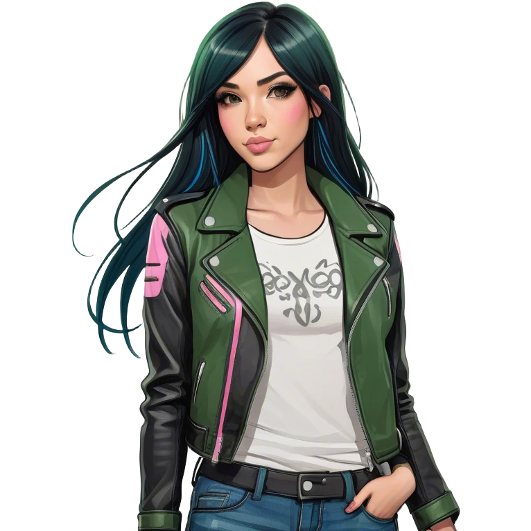 a girl with long black hair with pink streaks  emoji
