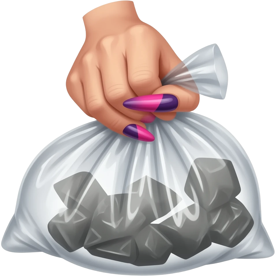 flamboyant gay hand with long pink nails holding a trash bag delicately emoji