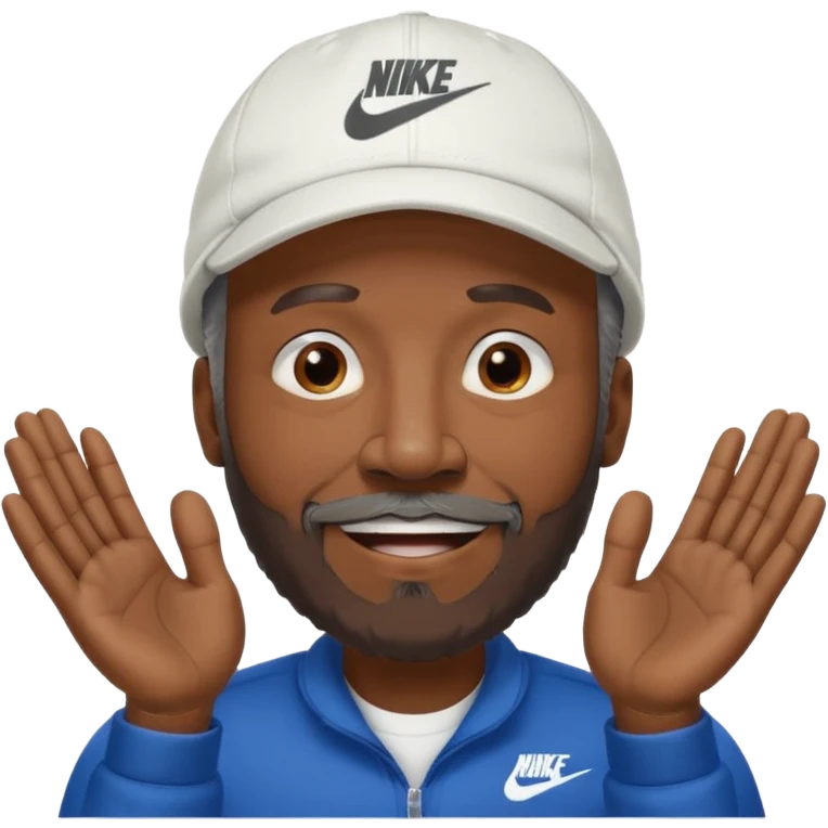 OLDER BLACK MAN WITH LOW CUT BEARD AND A NIKE HAT SAYING WHO CARES?! MOTIONING HANDS  emoji
