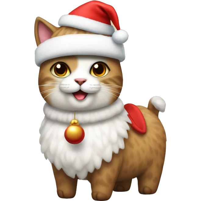 Cat wearing a Santa hat riding an alpaca emoji