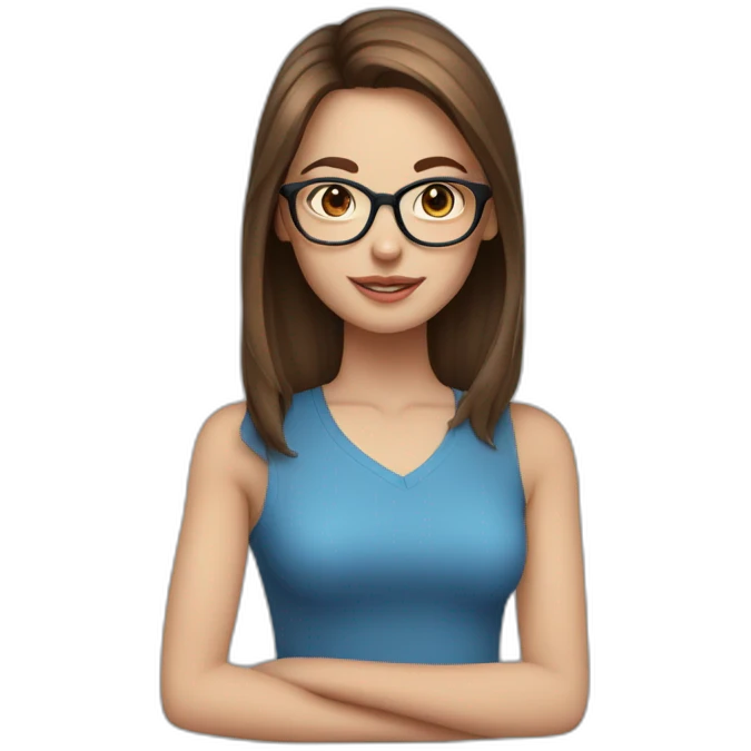 face, girl, medium-length brown hair, blue eyes and round glasses emoji