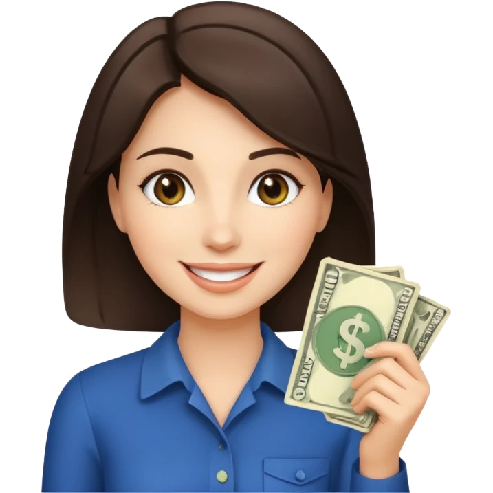 brunet Woman with smokin holding dolar emoji