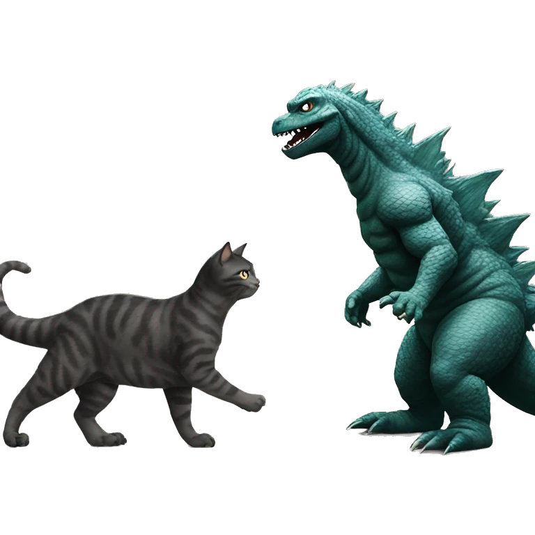 Godzilla walking a pet cat emoji