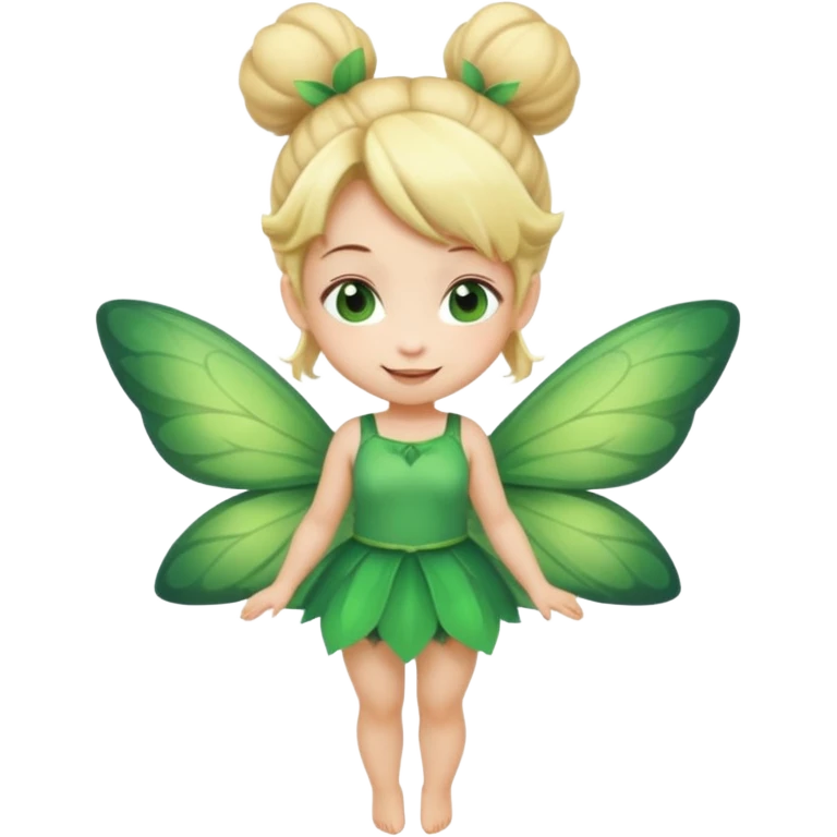 fairy with bun blonde hair, green wings, happy, chibi full body emoji