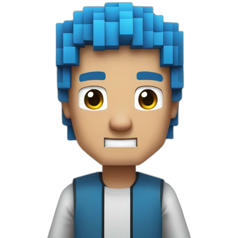 un minecraft garçon avec des cheveux bleus et un t sirt bleu emoji