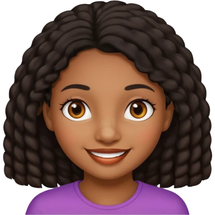 a girl that has black 4c hair textures and brownskin, It has brown eyes, a nose, lips, and it’s smiling. emoji