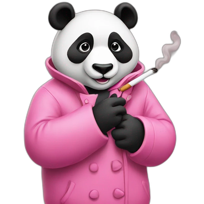 Panda is smoking with a pink coat emoji
