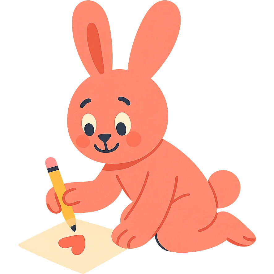 coral bunny kneeling while writing a love letter, pastel-toon style emoji