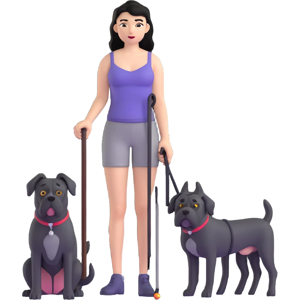 Woman with long black hair wearing spaghetti strap top holding a black Cane Corso dog with cropped ears and short tail emoji