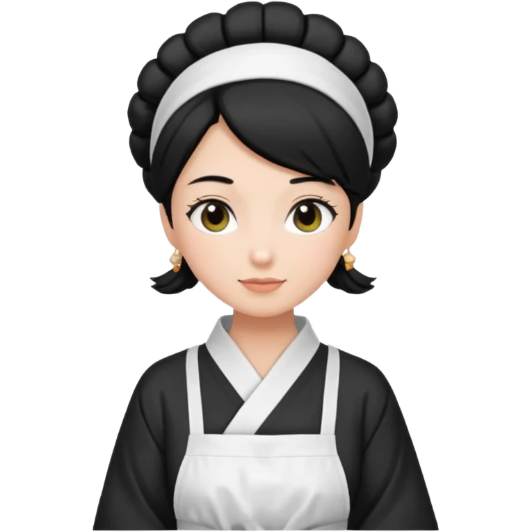 mom with black bun wearing white home kimono and white apron emoji