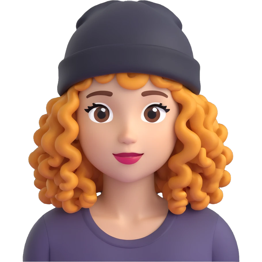 woman with curly hair and a beanie emoji
