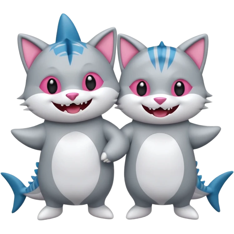 2 happy cats wearing shark costumes emoji
