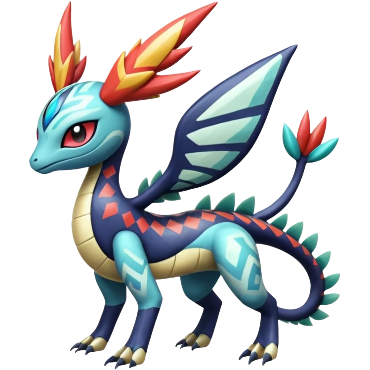 zig-zag-patterned tribal tropical hot spotted Meloetta-Dialga-Salamence-Giratina-Noivern-Pokémon-Fakémon-fusion-hybrid-creature emoji