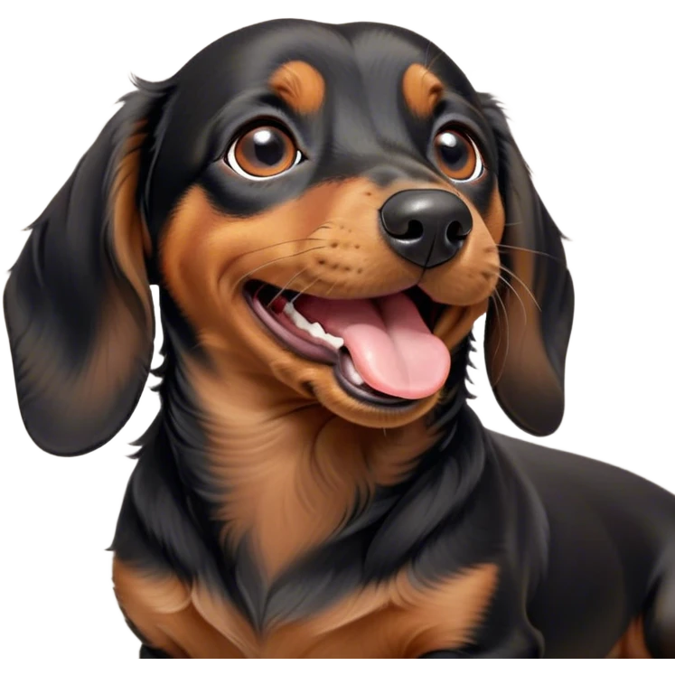 Cinematic Cute Yawning black and tan Dachshund Portrait Emoji, Head tilted slightly with a dramatic, wide-open yawn, showcasing a smooth black and tan coat with a subtle luster, floppy ears slightly drooping, round brown eyes barely open in drowsy contentment, Simplified yet irresistibly adorable features, highly detailed, glowing with a soft, cozy glow, high shine, relaxed yet expressive, stylized with a touch of whimsy, bright and endearing, soft glowing outline, capturing the essence of a sleepy yet affectionate companion, so drowsy it feels like it could stretch right out of the screen and curl up for a nap! emoji