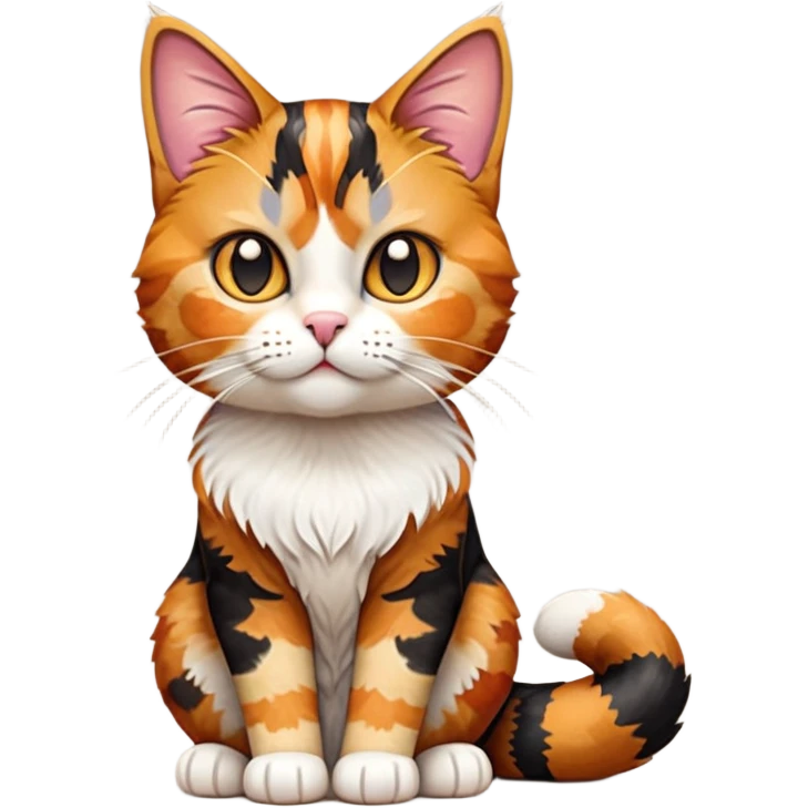 cinematic-[calico tabby cat]-realistic-full-body-sitting-emoji,-tail-curled-playfully-around-its-paws, cinematic-cute-calico-cat-portrait-emoji,-head-tilted-playfully-with-sparkling,-inquisitive-eyes-and-a-charming-patchwork-fur-of-orange,-black,-and-white,-simplified-yet-irresistibly-adorable,-highly-detailed,-glowing-with-a-warm,-invit (3) emoji