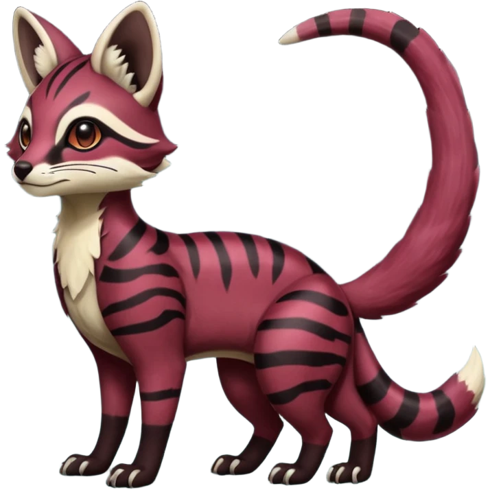 Rare realistic dark-burgundy grey black gradients lush tropical exotic cute epic pretty beautiful handsome gorgeous aesthetic colorful vibrant Vernid-Protogen-Primagen-Wickerbeast-Genet-Trico-species-Fakemon-hybrid-creature by LiLaiRa, beautiful intricate markings, full body emoji