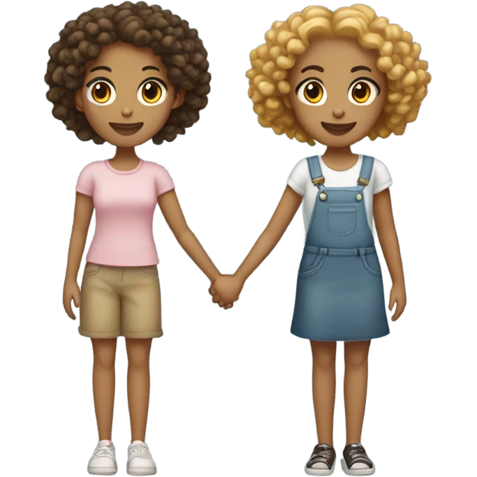 Full body, Two girls holding hands light skin  one  with a curly bun and one  with curly hair emoji