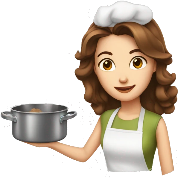 young and beautiful Woman with brown hairs cooking emoji