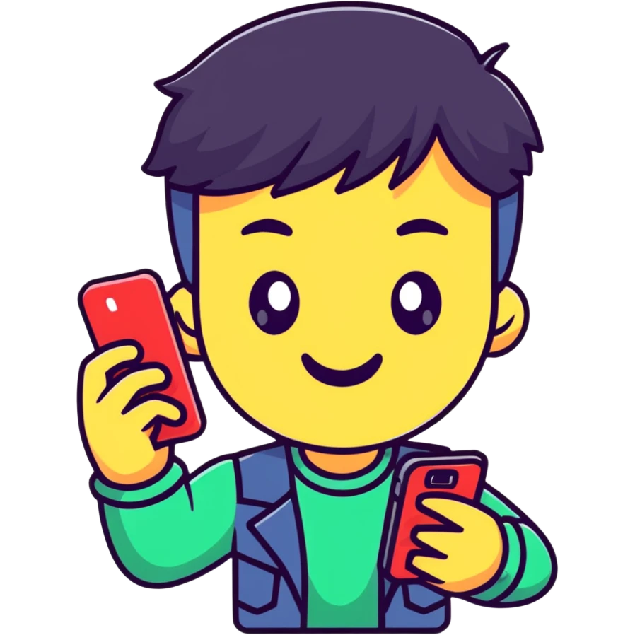 cheerful cartoon teenager holding a phone with 'Tax Refund!' notification, sparkling eyes, sticker design, transparent background emoji